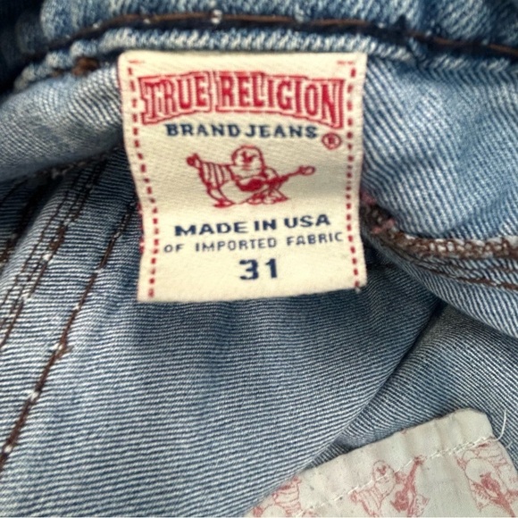 TRUE Religion women's light wash cropped brown embroidered pocket denim jeans 31 - Picture 4 of 10